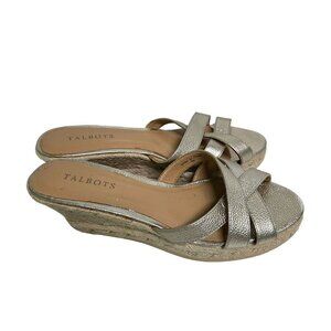 Talbots Gold Espardrille Wedge Slide Sandals Size 9M